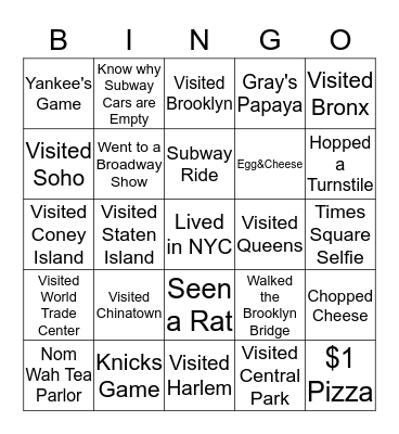 NYC Bingo Card