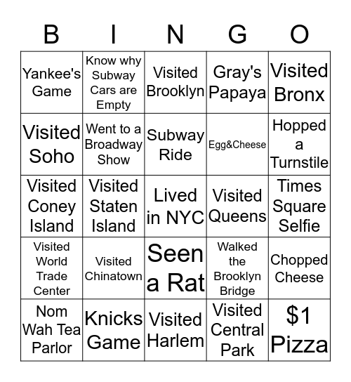 NYC Bingo Card