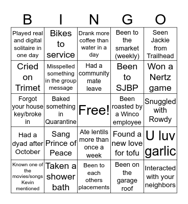 Mac House Bingo Card