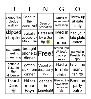 MSU ADPi Bingo Card