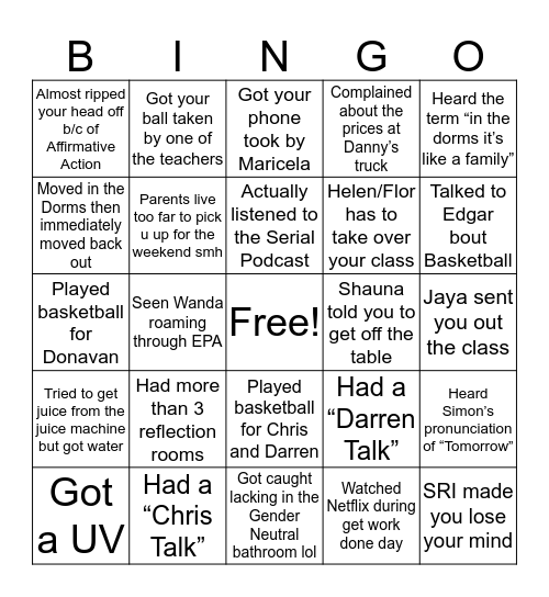Eastside Bingo 🧢🤦🏽‍♂️😒 Bingo Card