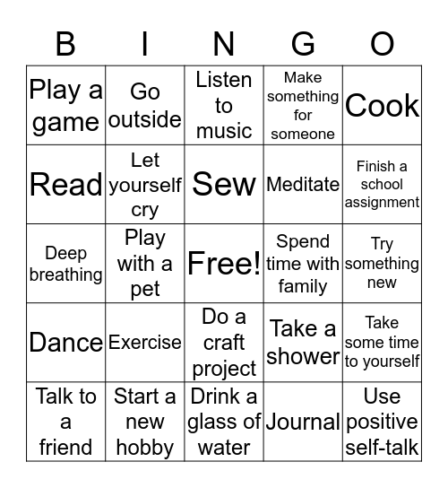 Self Care Bingo Card