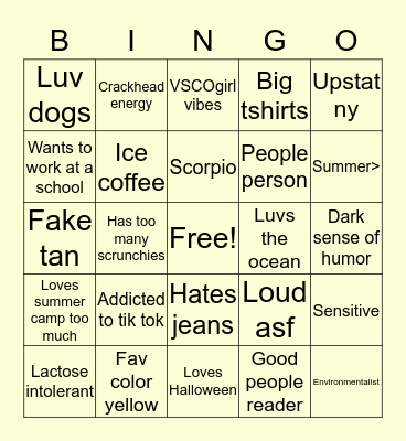 Jordan’s bingo Card