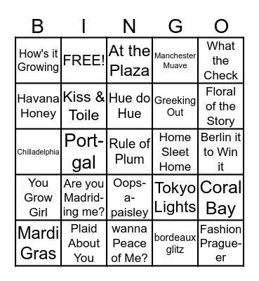 Ashley's Spring Fling Bingo Card