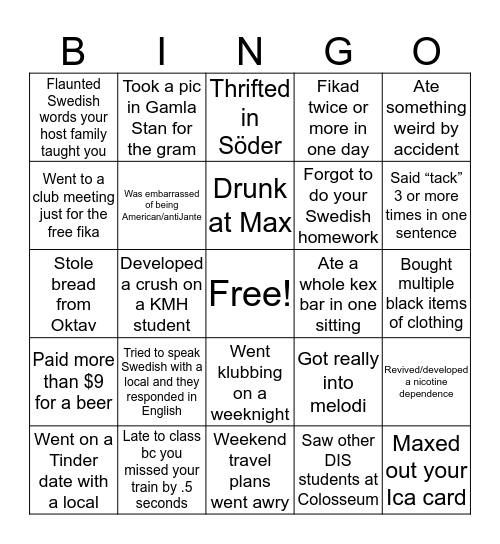 DIS Stockholm Bingo Card