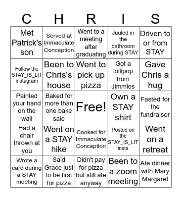 STAY Bingo Card