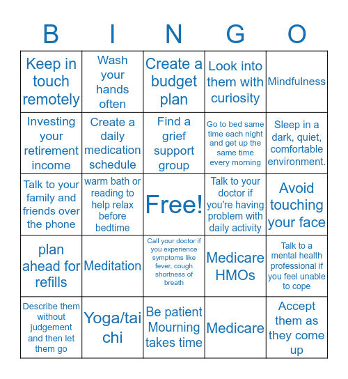 Mental Wellness Bingo Card