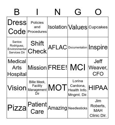 Orientation BINGO Card