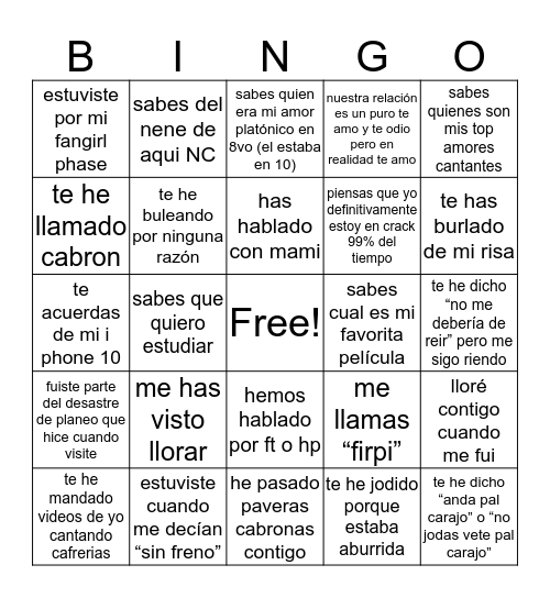 el bingo de firpi Bingo Card