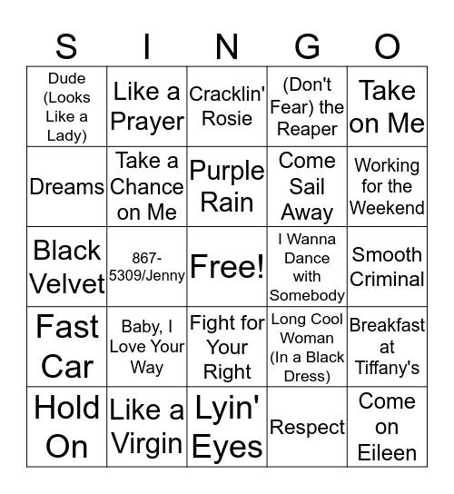 Oldies Bingo Card