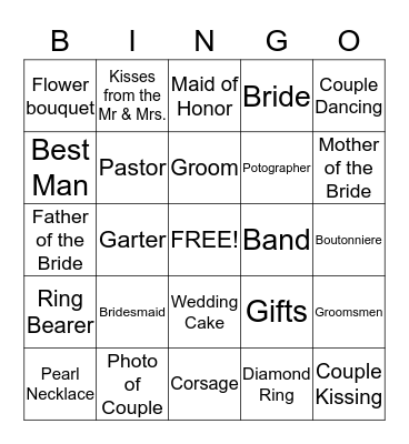 Wedding Bingo Card