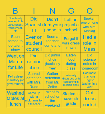 HCA Bingo Card