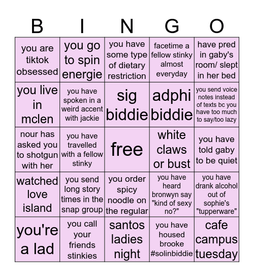 Lil Stinkies Bingo Card