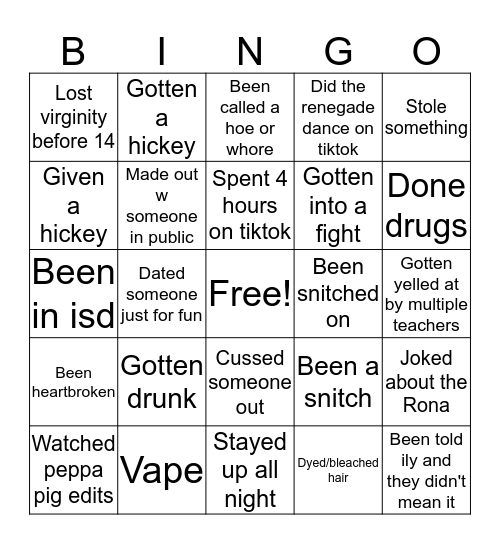 Millennials Bingo Card