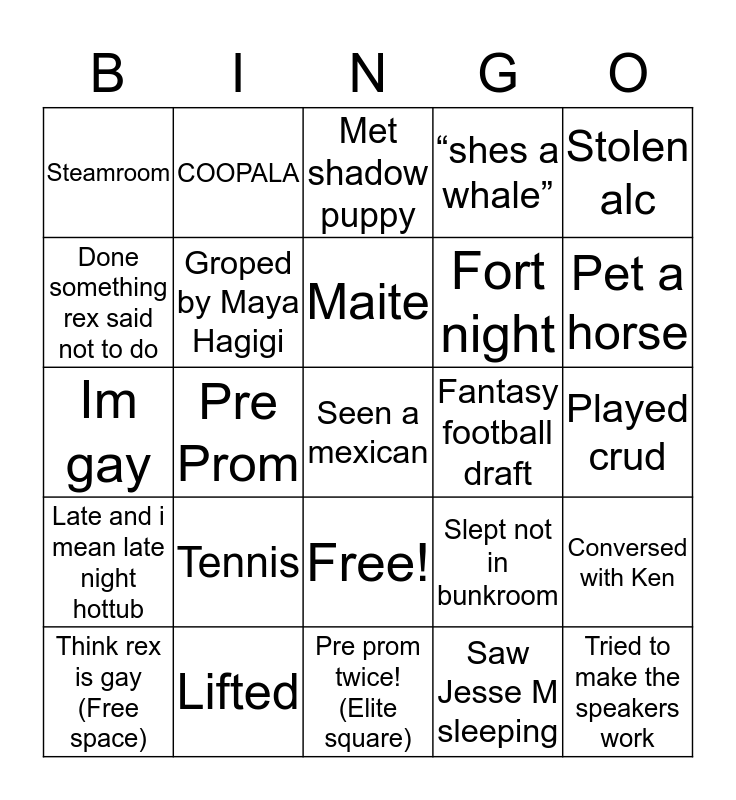 Kens house Bingo Card