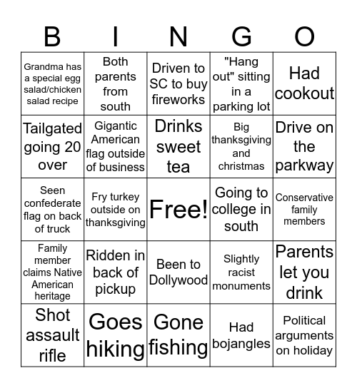 The Shallow South Bingo Card