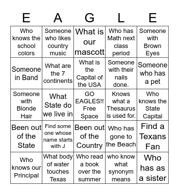 Getting to Know You!! Bingo Card