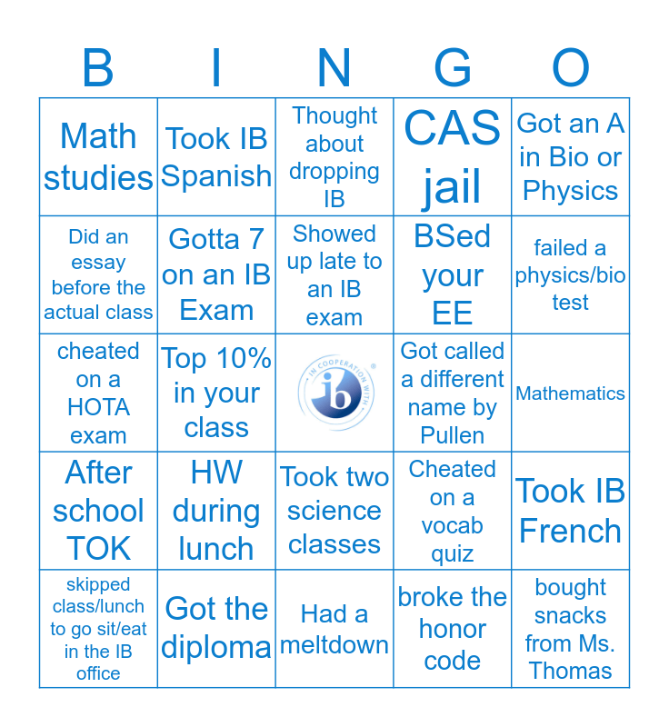 Germantown IB Bingo Card