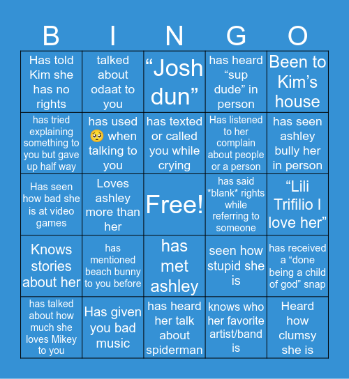 Kim’s bingo Card