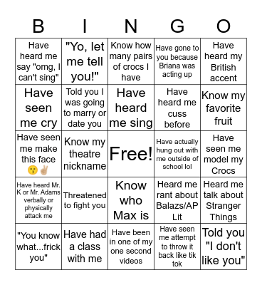 Jada's Bingo Card