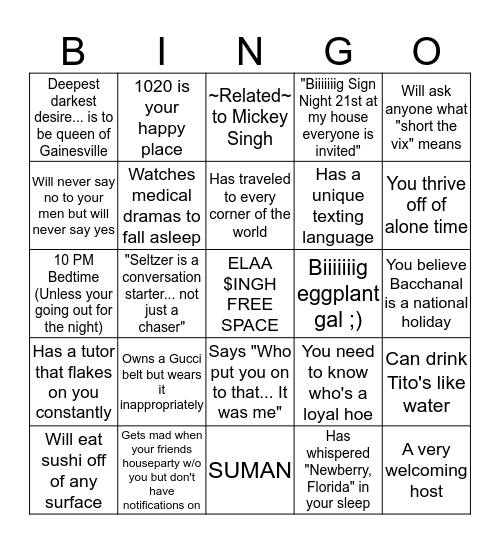 Elaa's Bingo Card