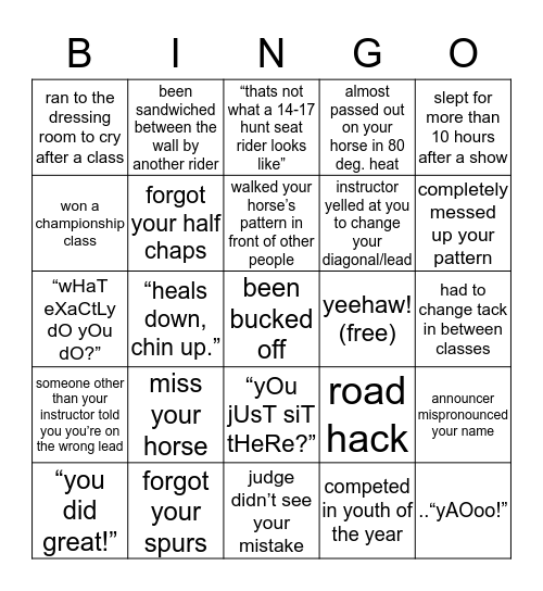 Hunt Seat Equestrians! Bingo Card