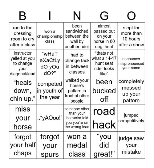 Hunt Seat Equestrians! Bingo Card