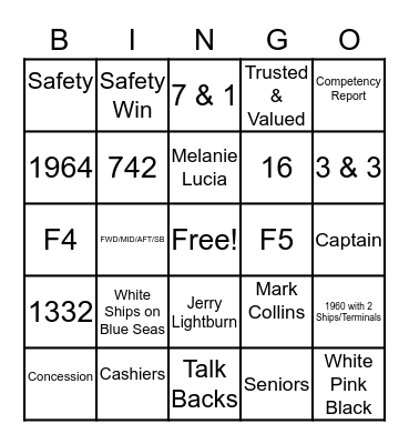 BC FERRIES BINGO Card