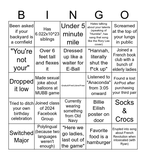 Noah Smith Bingo Card