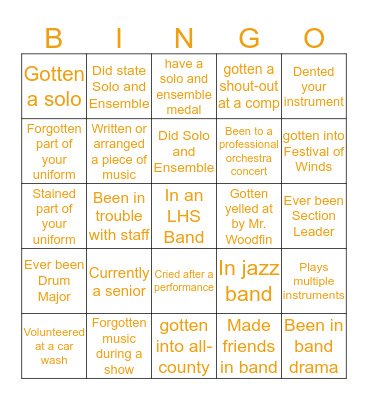 LHS Band Bingo Card