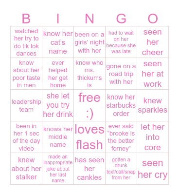 Jessica’s Bingo Card