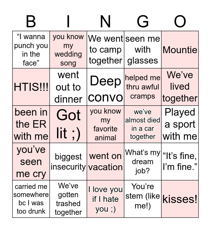 💕⭐️N I C O L E⭐️💕 Bingo Card