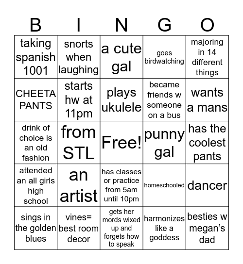 Hannah’s Bingo Card