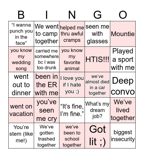 💕⭐️N I C O L E⭐️💕 Bingo Card