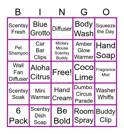 Scentsy Bingo Night 2 Bingo Card