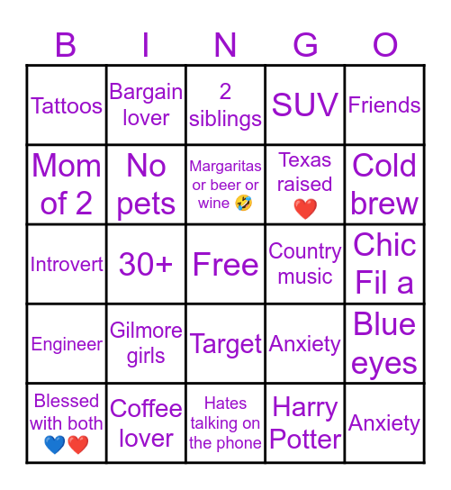 How Similar Are You to Casey? Bingo Card