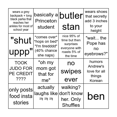 Yunsu Kim Bingo Card