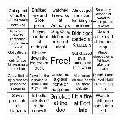 Morris Cove Bingo Card