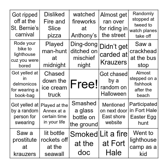 Morris Cove Bingo Card