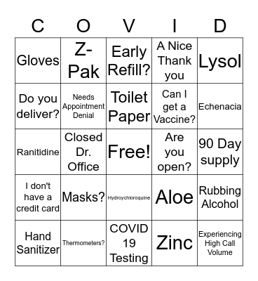 COVID-19 Bingo Card