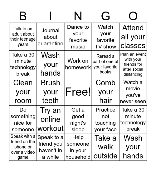 Quarantine Bingo Card