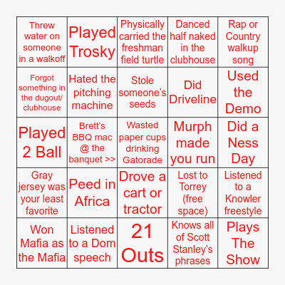 CCA Baseball Bingo Card