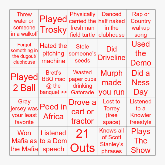 CCA Baseball Bingo Card