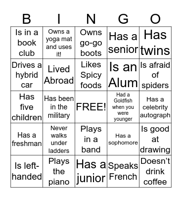 Mother's Club Bingo Card