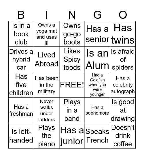 Mother's Club Bingo Card