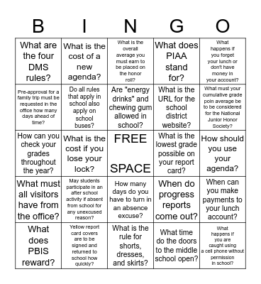 Agenda Bingo Card