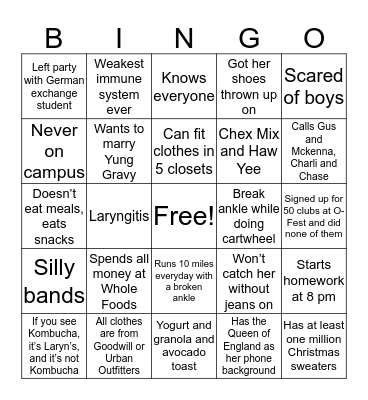 Laryn Zvokel bingo Card