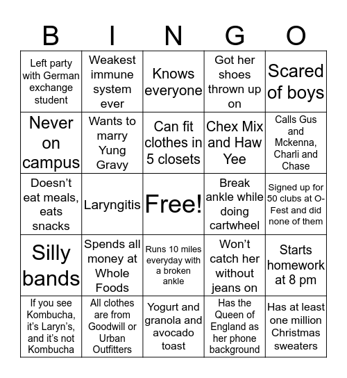 Laryn Zvokel bingo Card