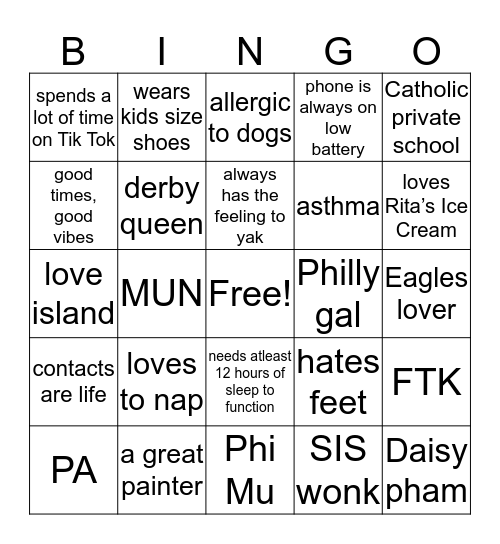 YAK (Kasey) Bingo Card