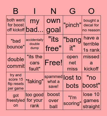 Rocket League Bingo Card